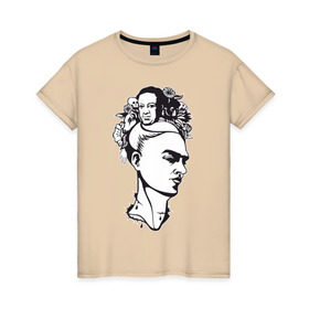 Женская футболка хлопок с принтом Фрида в Санкт-Петербурге, 100% хлопок | прямой крой, круглый вырез горловины, длина до линии бедер, слегка спущенное плечо | арт | девушка | женщина | любовь | мексика | портрет | фрида | художник | цветы | череп