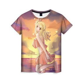 Женская футболка 3D с принтом Beach в Санкт-Петербурге, 100% полиэфир ( синтетическое хлопкоподобное полотно) | прямой крой, круглый вырез горловины, длина до линии бедер | fairy tail | хвост феи