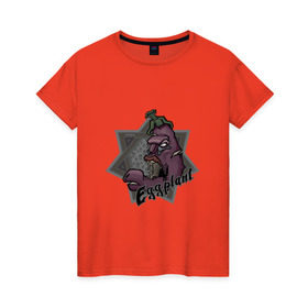 Женская футболка хлопок с принтом ЗомбиБаклажан в Санкт-Петербурге, 100% хлопок | прямой крой, круглый вырез горловины, длина до линии бедер, слегка спущенное плечо | арт | баклажан | веган | звезда | зомби | мультик | овощи | череп