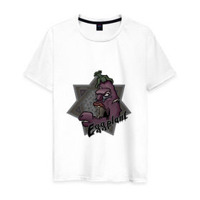 Мужская футболка хлопок с принтом ЗомбиБаклажан в Санкт-Петербурге, 100% хлопок | прямой крой, круглый вырез горловины, длина до линии бедер, слегка спущенное плечо. | арт | баклажан | веган | звезда | зомби | мультик | овощи | череп