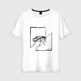 Женская футболка хлопок Oversize с принтом Превращение Замзы в Санкт-Петербурге, 100% хлопок | свободный крой, круглый ворот, спущенный рукав, длина до линии бедер
 | арт | грегор замза | кафка | линии | превращение | таракан | черно белый | яблоко