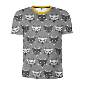 Мужская футболка 3D спортивная с принтом Злые котики в Санкт-Петербурге, 100% полиэстер с улучшенными характеристиками | приталенный силуэт, круглая горловина, широкие плечи, сужается к линии бедра | Тематика изображения на принте: дьявол | звезда | кот | котик | кошка | милота | пентаграмма | серый | юмор