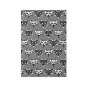 Обложка для паспорта матовая кожа с принтом Сатанинские котики в Санкт-Петербурге, натуральная матовая кожа | размер 19,3 х 13,7 см; прозрачные пластиковые крепления | Тематика изображения на принте: дьявол | звезда | кот | котик | кошка | милота | пентаграмма | серый | юмор