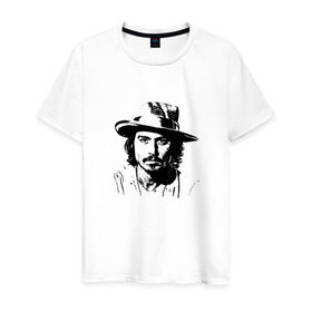 Мужская футболка хлопок с принтом джони депп в Санкт-Петербурге, 100% хлопок | прямой крой, круглый вырез горловины, длина до линии бедер, слегка спущенное плечо. | депп | джони | джонни