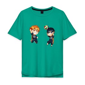 Мужская футболка хлопок Oversize с принтом Сёё Хината и Тобио Кагэяма в Санкт-Петербурге, 100% хлопок | свободный крой, круглый ворот, “спинка” длиннее передней части | haikyuu | сёё хината | тобио кагэяма