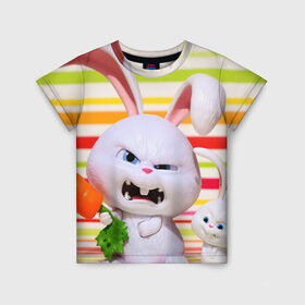 Детская футболка 3D с принтом Злой кролик в Санкт-Петербурге, 100% гипоаллергенный полиэфир | прямой крой, круглый вырез горловины, длина до линии бедер, чуть спущенное плечо, ткань немного тянется | животные | злой | игрушка | кролик | мультфильм | тайная жизнь домашних животных