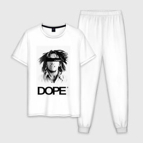 Мужская пижама хлопок с принтом Bob Marley Dope в Санкт-Петербурге, 100% хлопок | брюки и футболка прямого кроя, без карманов, на брюках мягкая резинка на поясе и по низу штанин
 | bobmarley | dope | fashion | swag | trend