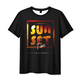 Мужская футболка 3D с принтом Sunset Time в Санкт-Петербурге, 100% полиэфир | прямой крой, круглый вырез горловины, длина до линии бедер | Тематика изображения на принте: fashion | sunset | trend