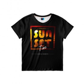 Детская футболка 3D с принтом Sunset Time в Санкт-Петербурге, 100% гипоаллергенный полиэфир | прямой крой, круглый вырез горловины, длина до линии бедер, чуть спущенное плечо, ткань немного тянется | Тематика изображения на принте: fashion | sunset | trend
