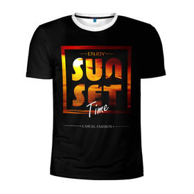 Мужская футболка 3D спортивная с принтом Sunset Time в Санкт-Петербурге, 100% полиэстер с улучшенными характеристиками | приталенный силуэт, круглая горловина, широкие плечи, сужается к линии бедра | Тематика изображения на принте: fashion | sunset | trend