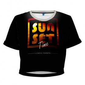 Женская футболка 3D укороченная с принтом Sunset Time в Санкт-Петербурге, 100% полиэстер | круглая горловина, длина футболки до линии талии, рукава с отворотами | Тематика изображения на принте: fashion | sunset | trend