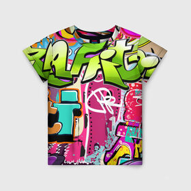 Детская футболка 3D с принтом Граффити в Санкт-Петербурге, 100% гипоаллергенный полиэфир | прямой крой, круглый вырез горловины, длина до линии бедер, чуть спущенное плечо, ткань немного тянется | балон | граффити | краски | молодежь | рисунок | стена | стиль | улица | уличный образ