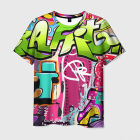 Мужская футболка 3D с принтом Граффити в Санкт-Петербурге, 100% полиэфир | прямой крой, круглый вырез горловины, длина до линии бедер | балон | граффити | краски | молодежь | рисунок | стена | стиль | улица | уличный образ
