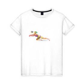 Женская футболка хлопок с принтом Волейбол геометрия в Санкт-Петербурге, 100% хлопок | прямой крой, круглый вырез горловины, длина до линии бедер, слегка спущенное плечо | Тематика изображения на принте: полигоны