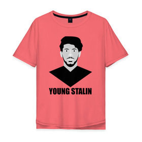 Мужская футболка хлопок Oversize с принтом Young Stalin в Санкт-Петербурге, 100% хлопок | свободный крой, круглый ворот, “спинка” длиннее передней части | Тематика изображения на принте: молодой | патриот | россия | советский | ссср | сталин