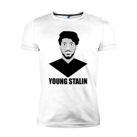 Мужская футболка премиум с принтом Young Stalin в Санкт-Петербурге, 92% хлопок, 8% лайкра | приталенный силуэт, круглый вырез ворота, длина до линии бедра, короткий рукав | Тематика изображения на принте: молодой | патриот | россия | советский | ссср | сталин