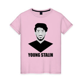 Женская футболка хлопок с принтом Young Stalin в Санкт-Петербурге, 100% хлопок | прямой крой, круглый вырез горловины, длина до линии бедер, слегка спущенное плечо | молодой | патриот | россия | советский | ссср | сталин