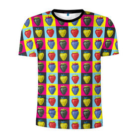 Мужская футболка 3D спортивная с принтом POP ART в Санкт-Петербурге, 100% полиэстер с улучшенными характеристиками | приталенный силуэт, круглая горловина, широкие плечи, сужается к линии бедра | popart | клубника | поп арт | ягоды