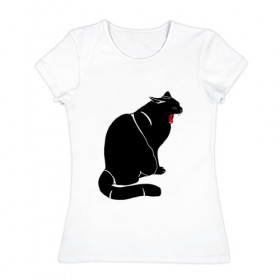 Женская футболка хлопок с принтом Зевающий кот в Санкт-Петербурге, 100% хлопок | прямой крой, круглый вырез горловины, длина до линии бедер, слегка спущенное плечо | 