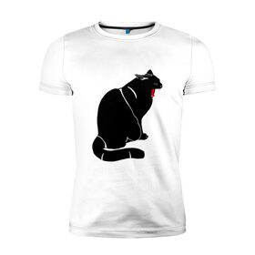 Мужская футболка премиум с принтом Зевающий кот в Санкт-Петербурге, 92% хлопок, 8% лайкра | приталенный силуэт, круглый вырез ворота, длина до линии бедра, короткий рукав | 