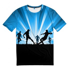 Мужская футболка 3D с принтом Футболисты в Санкт-Петербурге, 100% полиэфир | прямой крой, круглый вырез горловины, длина до линии бедер | игра | кубок | мяч | спорт | футбол