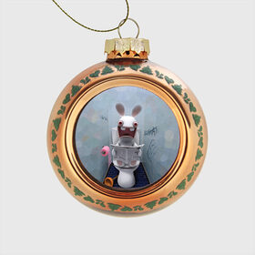 Стеклянный ёлочный шар с принтом Кролик с газетой в Санкт-Петербурге, Стекло | Диаметр: 80 мм | rabbids | вантуз | горшок | зайцы засранцы | заяц | туалет