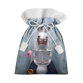 Подарочный 3D мешок с принтом Кролик с газетой в Санкт-Петербурге, 100% полиэстер | Размер: 29*39 см | Тематика изображения на принте: rabbids | вантуз | горшок | зайцы засранцы | заяц | туалет