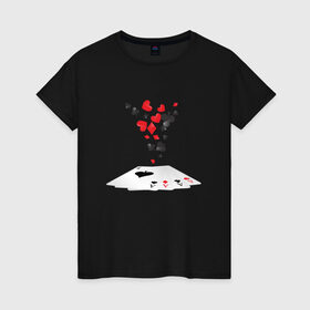 Женская футболка хлопок с принтом 4 туза в Санкт-Петербурге, 100% хлопок | прямой крой, круглый вырез горловины, длина до линии бедер, слегка спущенное плечо | бубны | казино | карты | пики | покер | треф | туз | червы