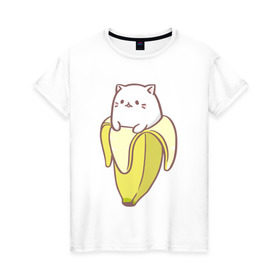 Женская футболка хлопок с принтом Бананька в Санкт-Петербурге, 100% хлопок | прямой крой, круглый вырез горловины, длина до линии бедер, слегка спущенное плечо | бананька