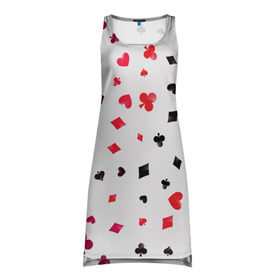 Платье-майка 3D с принтом Карточные масти в Санкт-Петербурге, 100% полиэстер | полуприлегающий силуэт, широкие бретели, круглый вырез горловины, удлиненный подол сзади. | бубны | казино | карты | крести | пики | покер | туз | червы