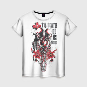 Женская футболка 3D с принтом Охрана дьявола в Санкт-Петербурге, 100% полиэфир ( синтетическое хлопкоподобное полотно) | прямой крой, круглый вырез горловины, длина до линии бедер | ад | дьявол | мотоцикл | огонь | пламя | череп | черный