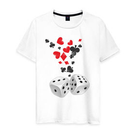 Мужская футболка хлопок с принтом Игральные кости в Санкт-Петербурге, 100% хлопок | прямой крой, круглый вырез горловины, длина до линии бедер, слегка спущенное плечо. | бубны | казино | карты | кости | крести | пики | покер | туз | червы