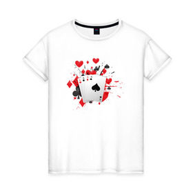 Женская футболка хлопок с принтом Четыре туза в Санкт-Петербурге, 100% хлопок | прямой крой, круглый вырез горловины, длина до линии бедер, слегка спущенное плечо | казино | карты | покер | туз