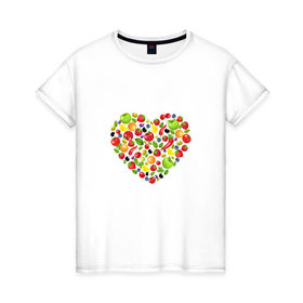 Женская футболка хлопок с принтом Фруктовое сердце в Санкт-Петербурге, 100% хлопок | прямой крой, круглый вырез горловины, длина до линии бедер, слегка спущенное плечо | 