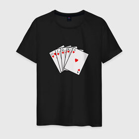 Мужская футболка хлопок с принтом Флэш Рояль в Санкт-Петербурге, 100% хлопок | прямой крой, круглый вырез горловины, длина до линии бедер, слегка спущенное плечо. | казино | карты | покер | туз | червы