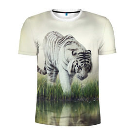 Мужская футболка 3D спортивная с принтом Белый тигр в Санкт-Петербурге, 100% полиэстер с улучшенными характеристиками | приталенный силуэт, круглая горловина, широкие плечи, сужается к линии бедра | дикая кошка | природа | тигр | хищник