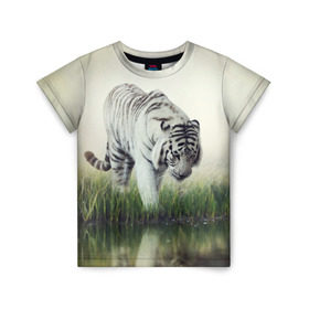 Детская футболка 3D с принтом Белый тигр в Санкт-Петербурге, 100% гипоаллергенный полиэфир | прямой крой, круглый вырез горловины, длина до линии бедер, чуть спущенное плечо, ткань немного тянется | дикая кошка | природа | тигр | хищник