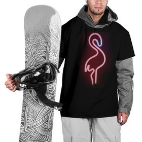 Накидка на куртку 3D с принтом Светящийся фламинго в Санкт-Петербурге, 100% полиэстер |  | неон | птицы | фламинго