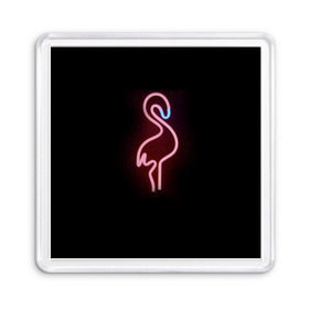 Магнит 55*55 с принтом Светящийся фламинго в Санкт-Петербурге, Пластик | Размер: 65*65 мм; Размер печати: 55*55 мм | неон | птицы | фламинго