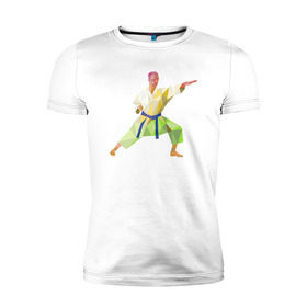 Мужская футболка премиум с принтом Каратист в Санкт-Петербурге, 92% хлопок, 8% лайкра | приталенный силуэт, круглый вырез ворота, длина до линии бедра, короткий рукав | геометрия | каратэ | полигональный | спорт