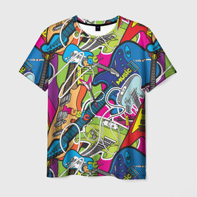 Мужская футболка 3D с принтом POP ART в Санкт-Петербурге, 100% полиэфир | прямой крой, круглый вырез горловины, длина до линии бедер | music | popart | rock | гитара | поп арт