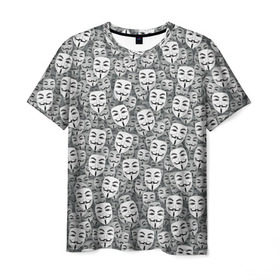 Мужская футболка 3D с принтом Анонимусы в Санкт-Петербурге, 100% полиэфир | прямой крой, круглый вырез горловины, длина до линии бедер | 