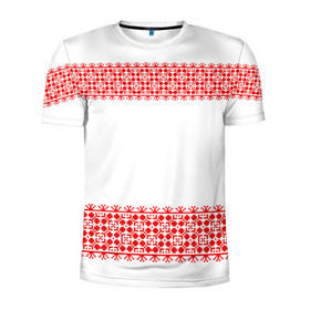 Мужская футболка 3D спортивная с принтом Славянский орнамент (на белом) в Санкт-Петербурге, 100% полиэстер с улучшенными характеристиками | приталенный силуэт, круглая горловина, широкие плечи, сужается к линии бедра | орнамент | россия | славяне | узор