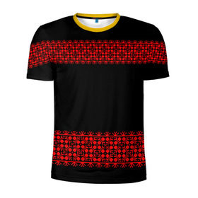 Мужская футболка 3D спортивная с принтом Славянский орнамент (на чёрном) в Санкт-Петербурге, 100% полиэстер с улучшенными характеристиками | приталенный силуэт, круглая горловина, широкие плечи, сужается к линии бедра | орнамент | россия | славяне | узор