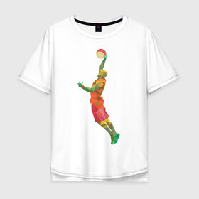 Мужская футболка хлопок Oversize с принтом Баскетболист 2 в Санкт-Петербурге, 100% хлопок | свободный крой, круглый ворот, “спинка” длиннее передней части | баскетбол | геометрия | мяч | спорт
