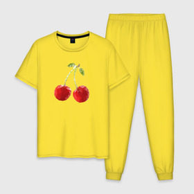 Мужская пижама хлопок с принтом Вишенки в Санкт-Петербурге, 100% хлопок | брюки и футболка прямого кроя, без карманов, на брюках мягкая резинка на поясе и по низу штанин
 | вишня | отдых | отпуск | тропик | фрукты | ягоды