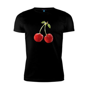 Мужская футболка премиум с принтом Вишенки в Санкт-Петербурге, 92% хлопок, 8% лайкра | приталенный силуэт, круглый вырез ворота, длина до линии бедра, короткий рукав | Тематика изображения на принте: вишня | отдых | отпуск | тропик | фрукты | ягоды