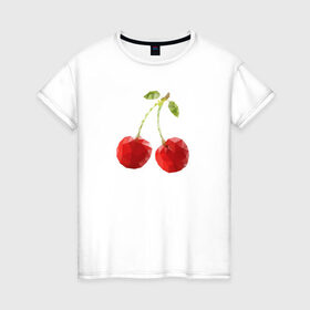 Женская футболка хлопок с принтом Вишенки в Санкт-Петербурге, 100% хлопок | прямой крой, круглый вырез горловины, длина до линии бедер, слегка спущенное плечо | Тематика изображения на принте: вишня | отдых | отпуск | тропик | фрукты | ягоды