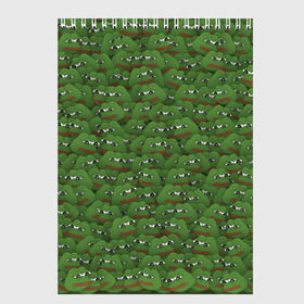 Скетчбук с принтом Грустные лягушки в Санкт-Петербурге, 100% бумага
 | 48 листов, плотность листов — 100 г/м2, плотность картонной обложки — 250 г/м2. Листы скреплены сверху удобной пружинной спиралью | Тематика изображения на принте: frog | mem | sad | мем