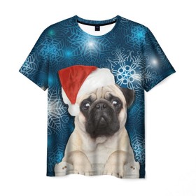 Мужская футболка 3D с принтом Праздничная пара в Санкт-Петербурге, 100% полиэфир | прямой крой, круглый вырез горловины, длина до линии бедер | животные | любовь | мопс | новый год | парные | праздники | собаки